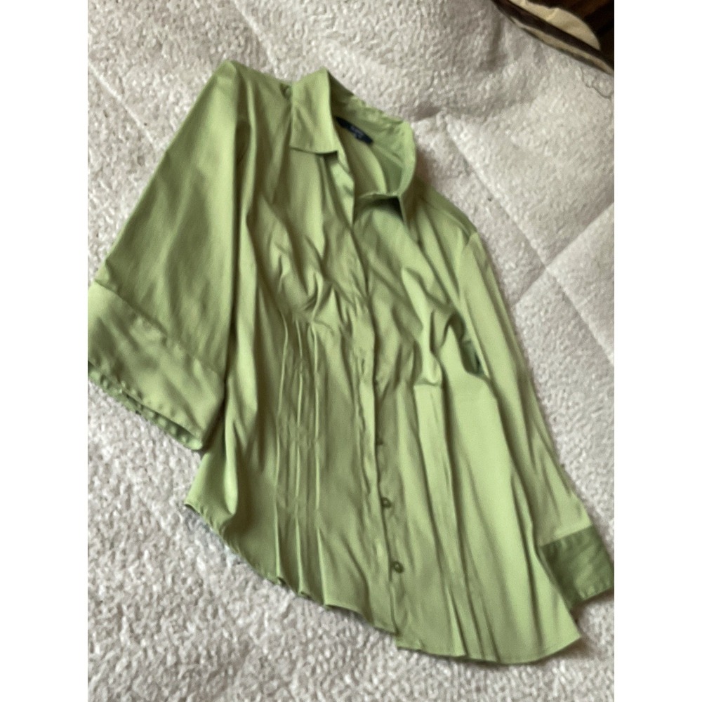 Reitmans Button‎ Up Blouse Womens Medium Green Excellent Pintuck Half Sleeve